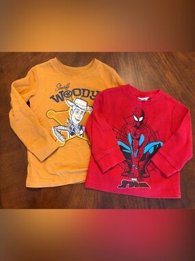 Disney Kids Long Sleeve Tees - Yellow Woody & Red Spider-Man
